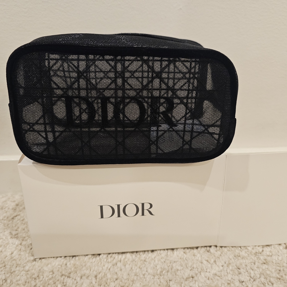 Dior Black Mesh Cosmetic Bag plus free mini dior makeup remover